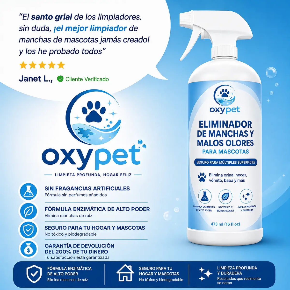 Quitamanchas y Antiolor de Oxígeno Activo para Mascotas — 500 ml