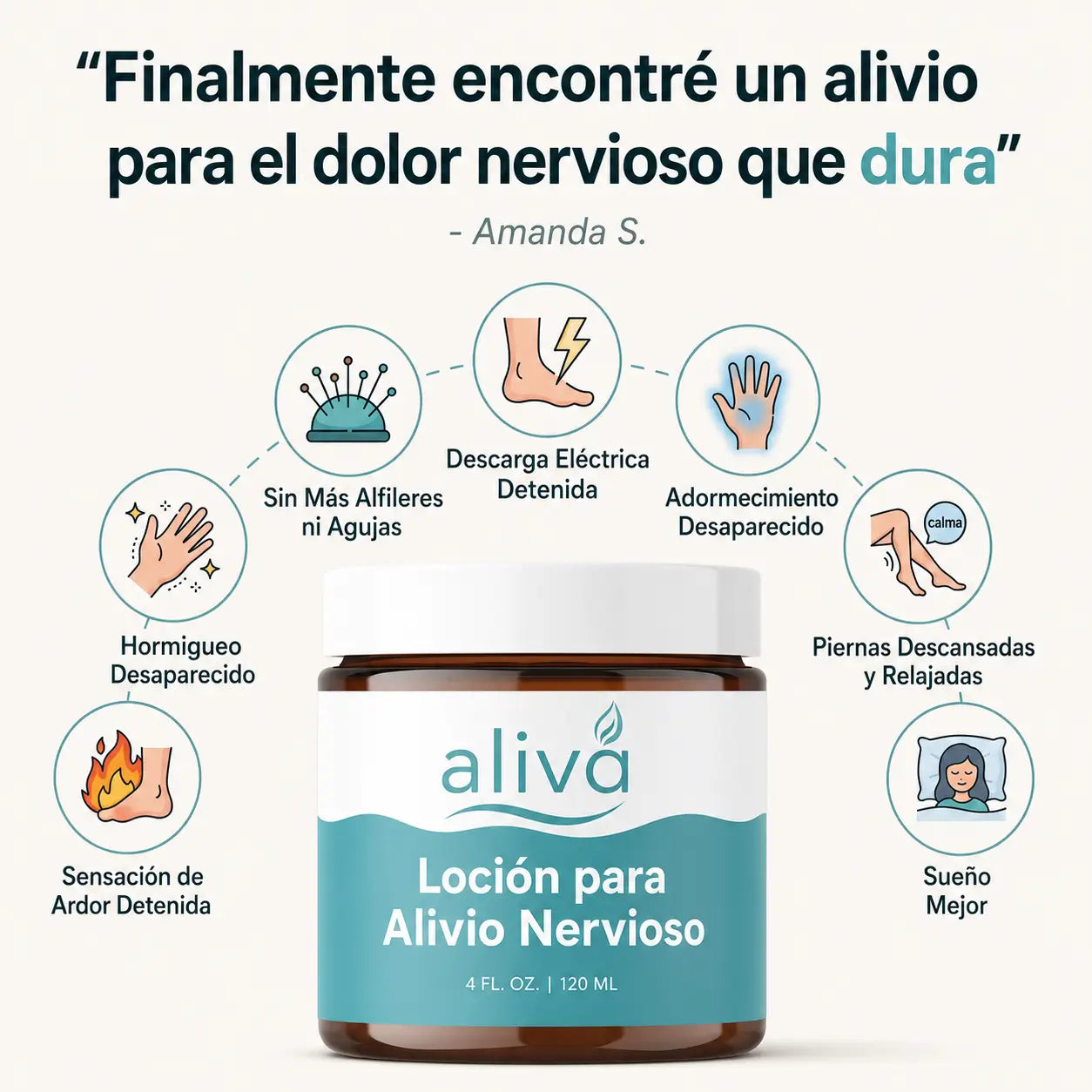 Loción de Alivio Nervioso — Calma el Ardor y el Hormigueo, Dura Toda la Noche