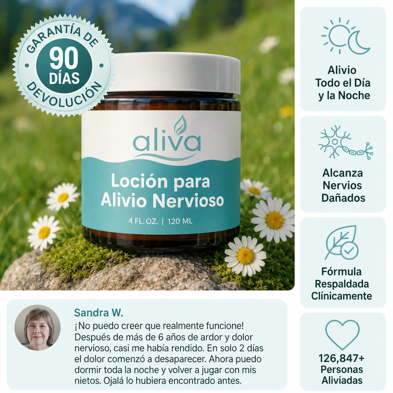 Loción de Alivio Nervioso — Calma el Ardor y el Hormigueo, Dura Toda la Noche