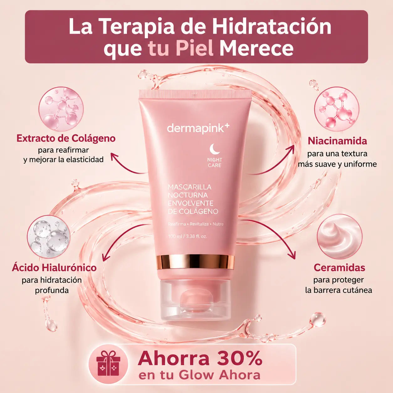 Mascarilla Nocturna Envolvente de Colágeno | dermapink+