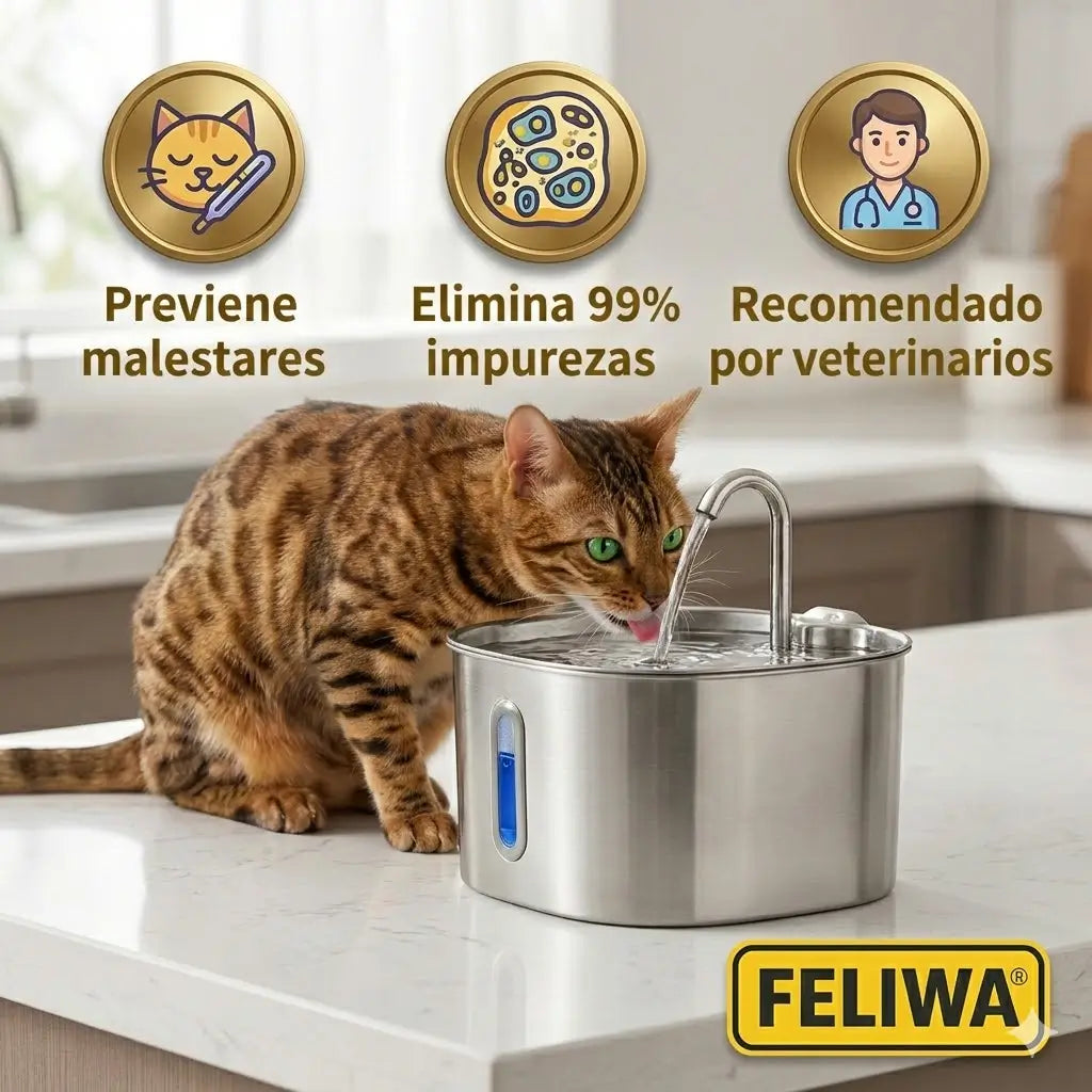 Fuente de Agua para Gatos Feliwa - 2.2L Acero Inoxidable