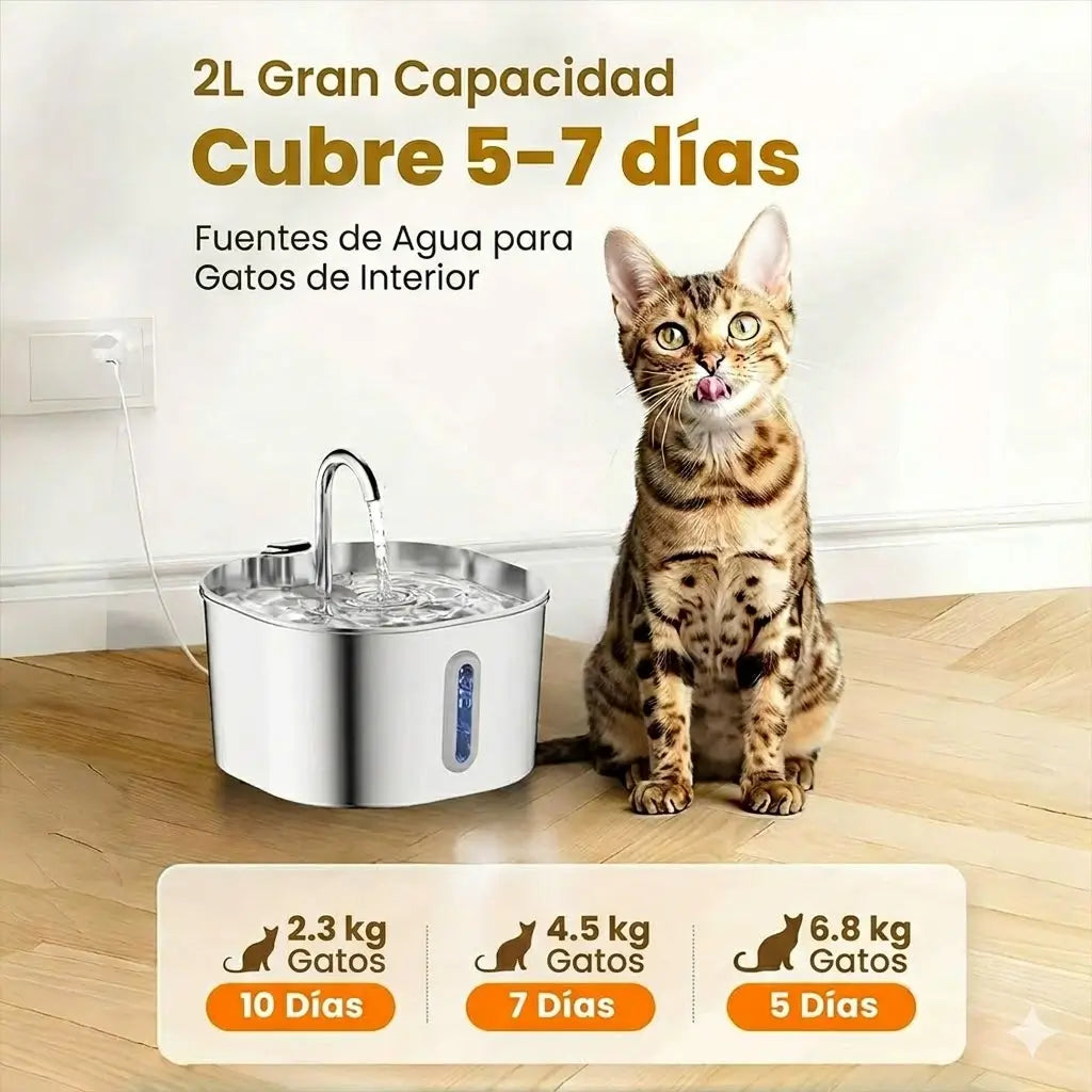 Fuente de Agua para Gatos Feliwa - 2.2L Acero Inoxidable